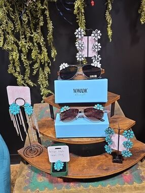 Artisan Turquoise Floral Aviator Sunglasses with Brown Lenses